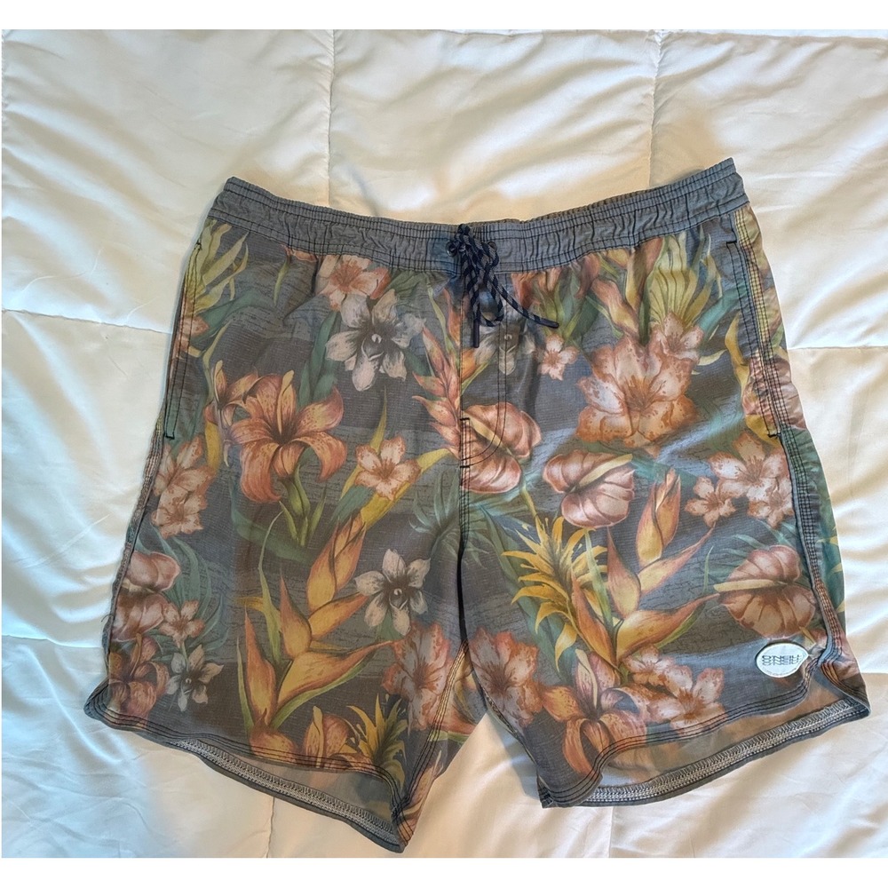 O'Neill Cruzers Swim Trunks Mens XL Grey Floral Excellent Tropical Board Shorts